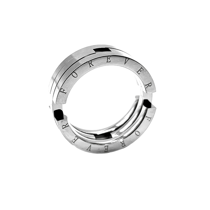 Women's Eterna transformable silver ring with intricate design. Versatile fine jewelry & fashion accessory.