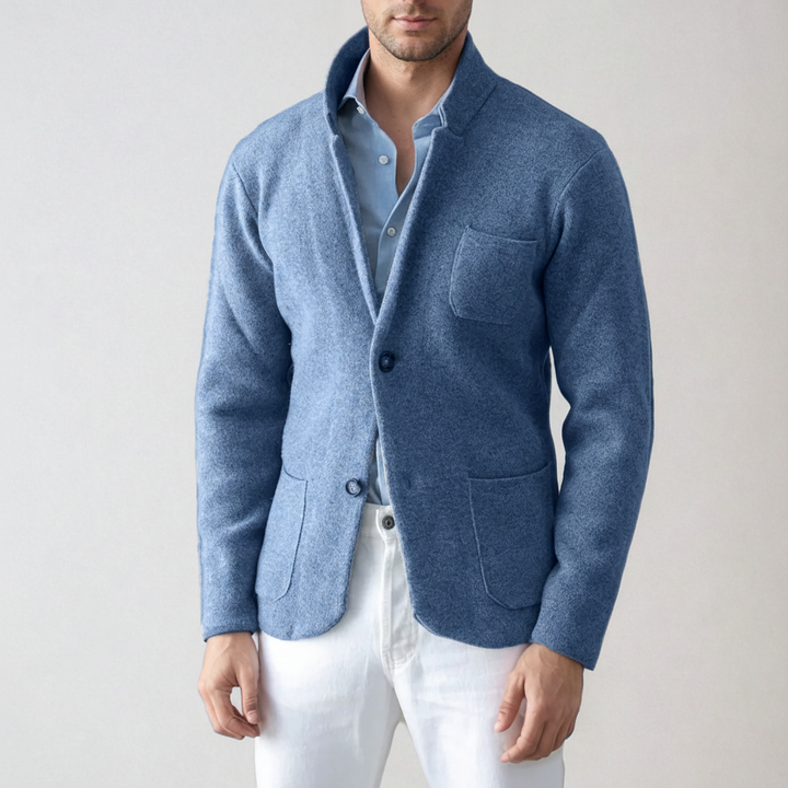 Fashionable men's jacket, the Erik blazer, shown in a studio shot on a model