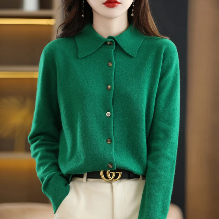 Comfortable soft women's button-up long-sleeve top. Elegant and versatile for casual or workwear fashion apparel.