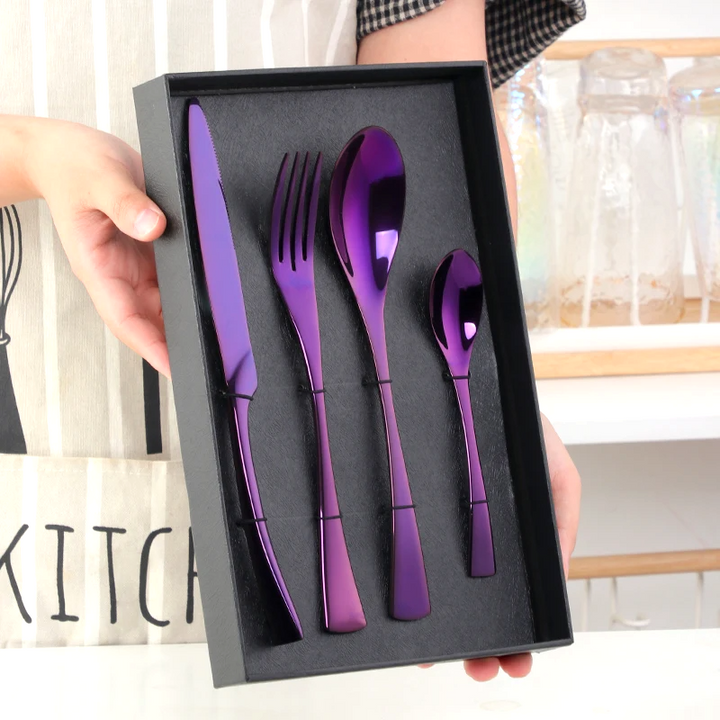 Elegant stainless steel flatware set for dining, complete cutlery collection for your kitchen.