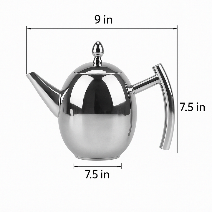 Premium stainless steel teapot & tea infuser, perfect for enjoying hot loose leaf tea. Elegant and durable tea brewer.