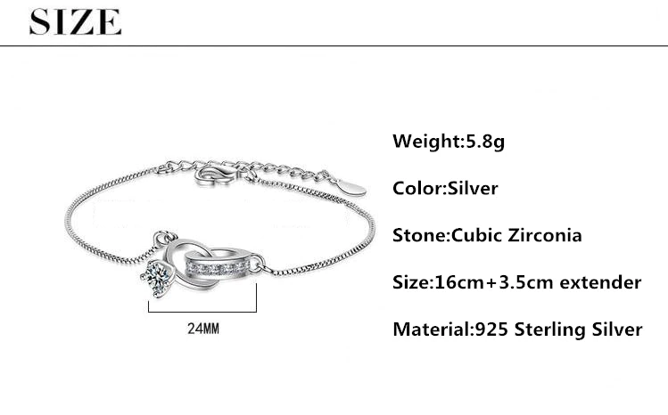 Beautiful sterling silver wedding ring pendant bracelet for women. Elegant, adjustable, and versatile jewelry gift.