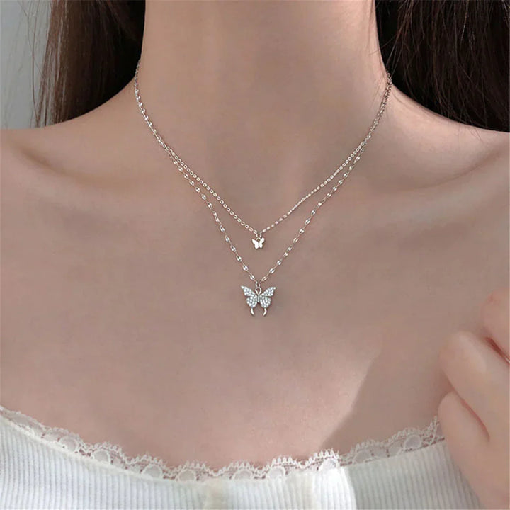 Elegant sterling silver butterfly pendant necklace for women.