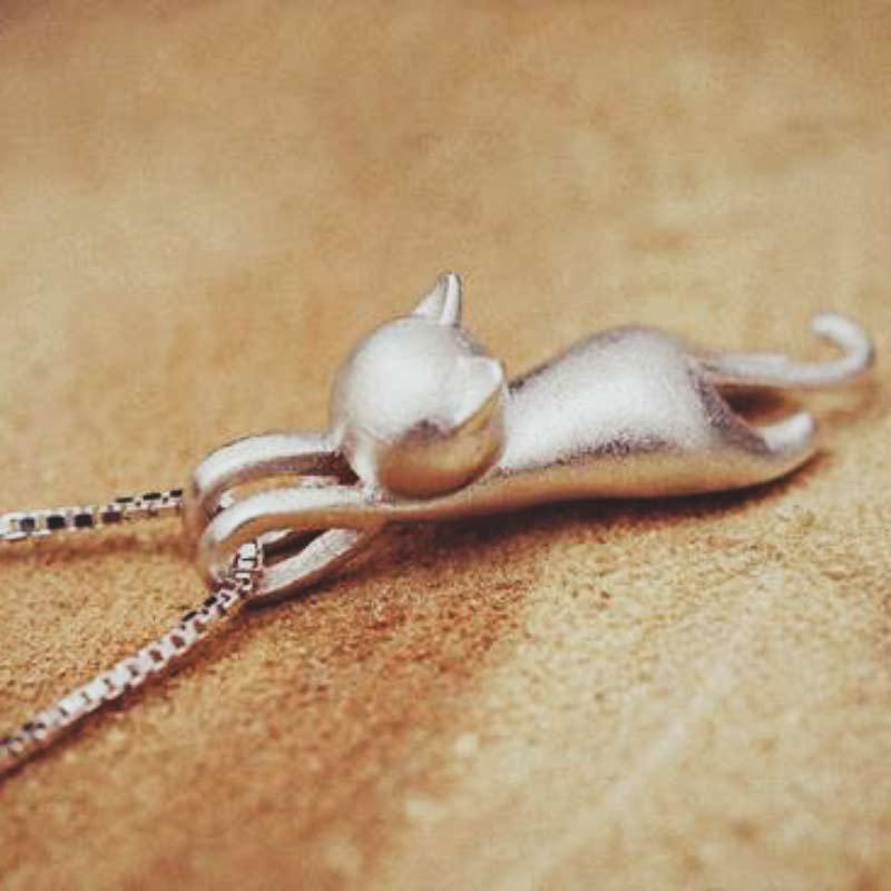 Stylish women's sterling silver cat pendant necklace. Perfect 925 silver feline jewelry gift for her.