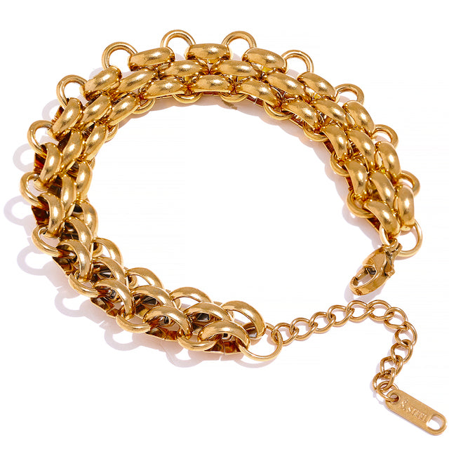 Elegant sterling silver charm bracelet for women, gold plated, featuring delicate charms, perfect dainty jewelry.