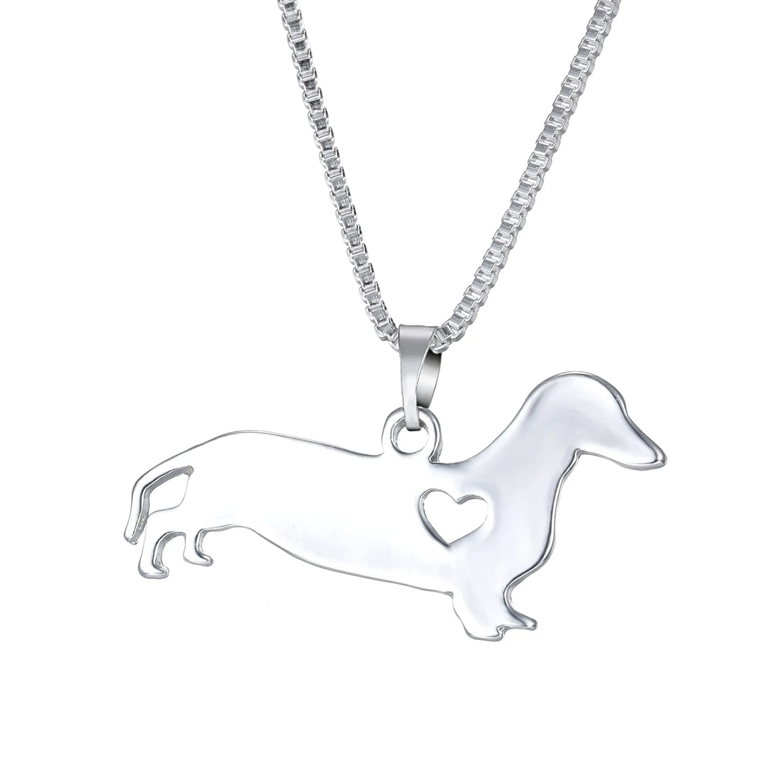 Elegant sterling silver dachshund and heart pendant necklace for women, perfect dog lover gift.