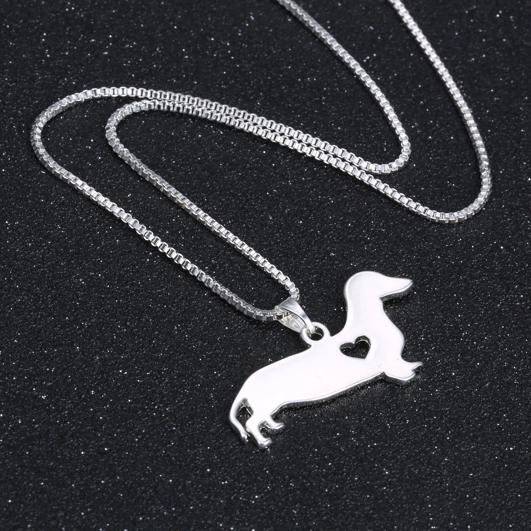 Sterling silver dachshund heart necklace, ideal pet owner gift for dog lovers. Women's fine animal jewelry.