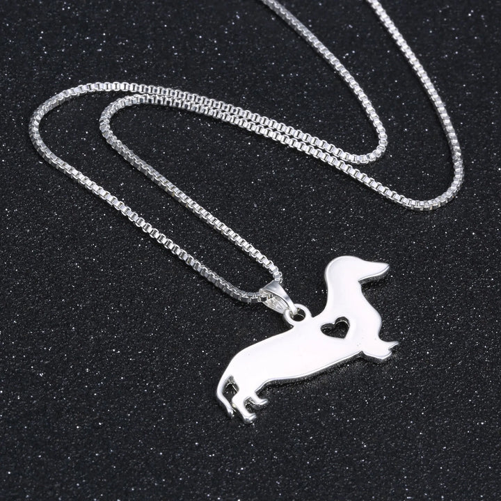 Sterling silver dachshund heart necklace, ideal pet owner gift for dog lovers. Women's fine animal jewelry.