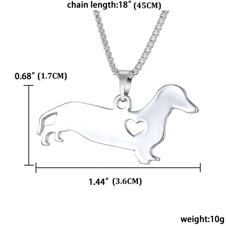 Delicate sterling silver dachshund heart necklace, elegant animal jewelry for women and dog lovers.