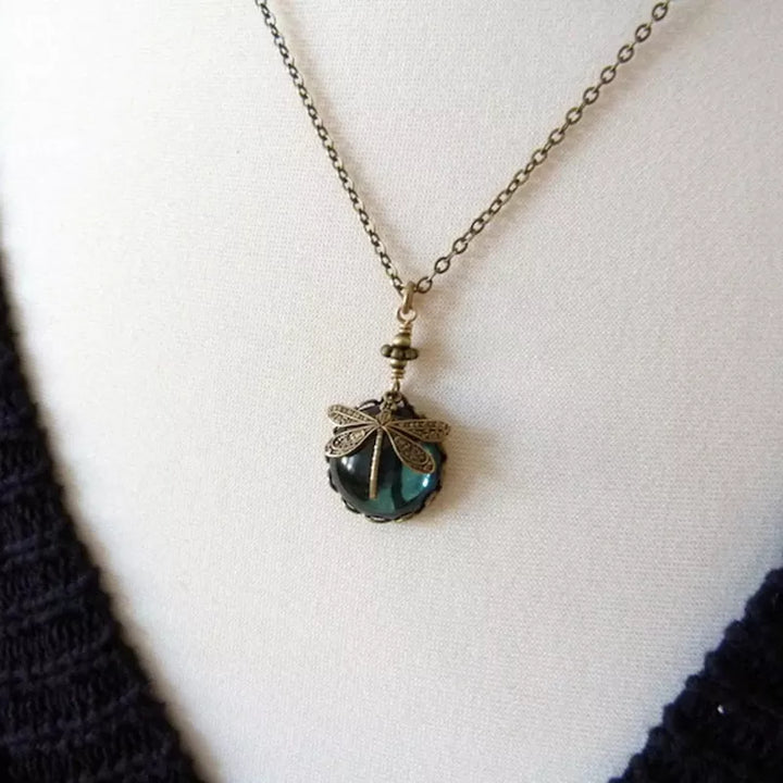 Women's elegant dragonfly moonstone necklace, sterling silver. Dainty gemstone jewelry, ideal gift for her.