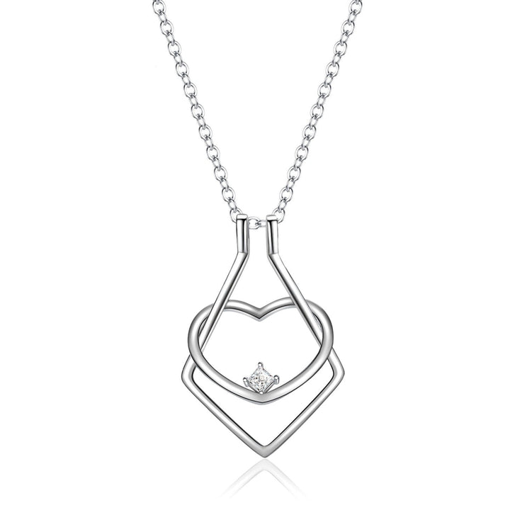 Elegant sterling silver heart ring holder necklace with cubic zirconia, perfect functional jewelry for women.