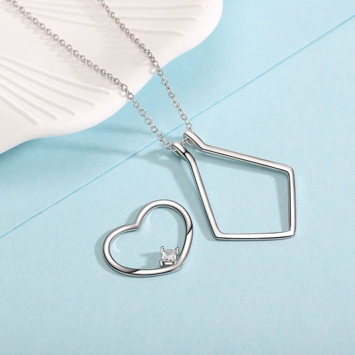 Secure heart ring holder necklace for women, sterling silver with CZ. Ideal elegant gift for her, keeps rings safe.