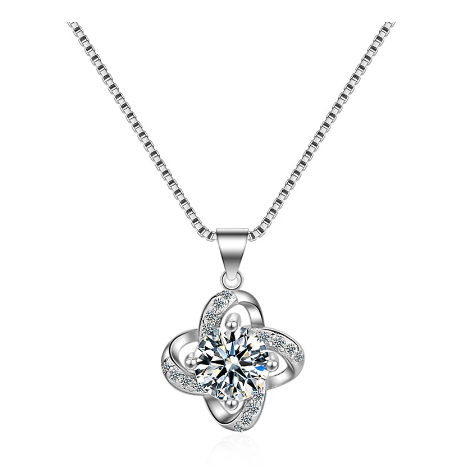 Elegant sterling silver love knot necklace for women, symbolizing endless affection and timeless romance. Perfect gift jewelry.