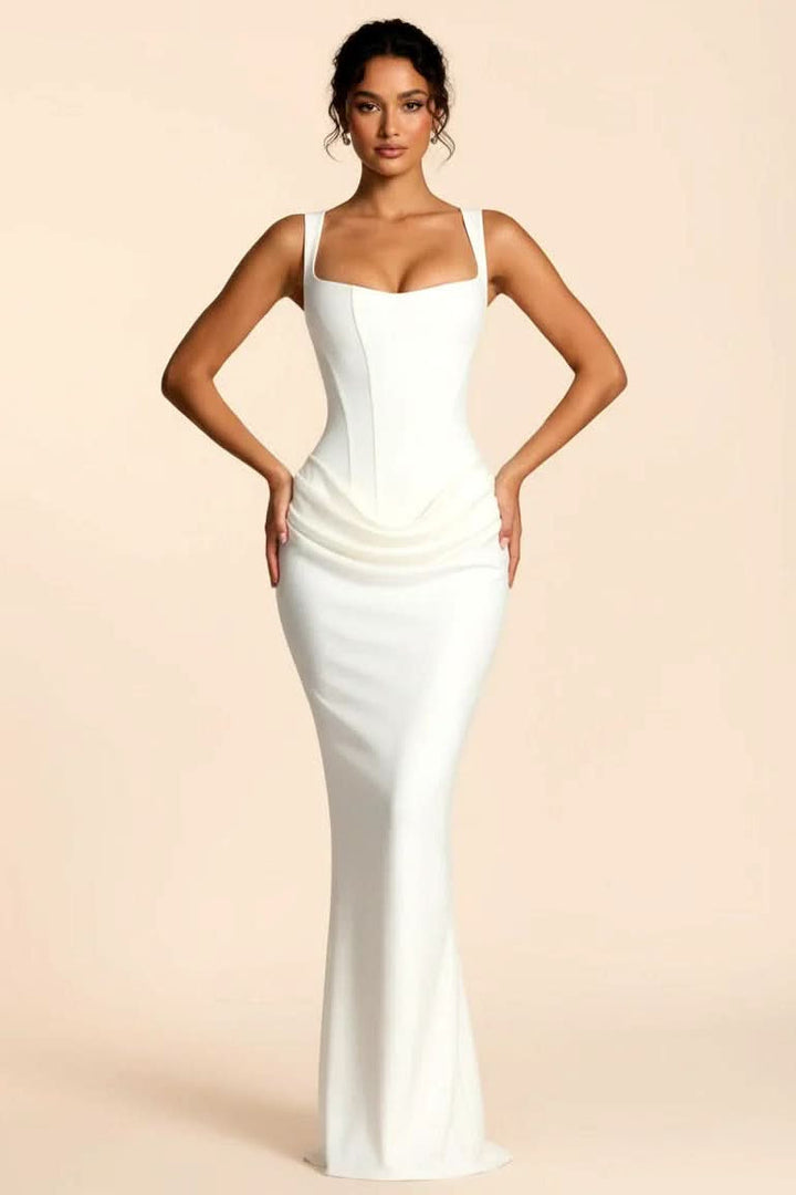 Elegant tailored midi dress for women, perfect for formal occasions & sophisticated fashion events.
