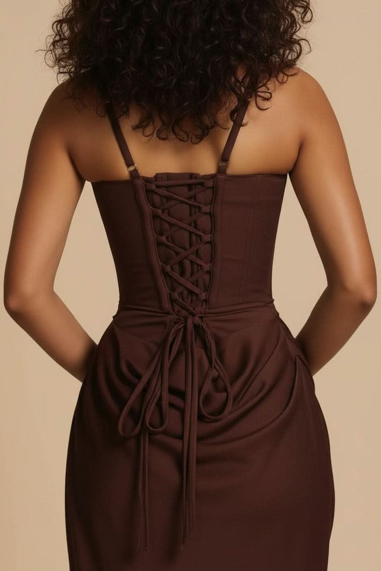 Graceful women's tailored midi dress, an elegant choice for sophisticated fashion and formal gatherings.