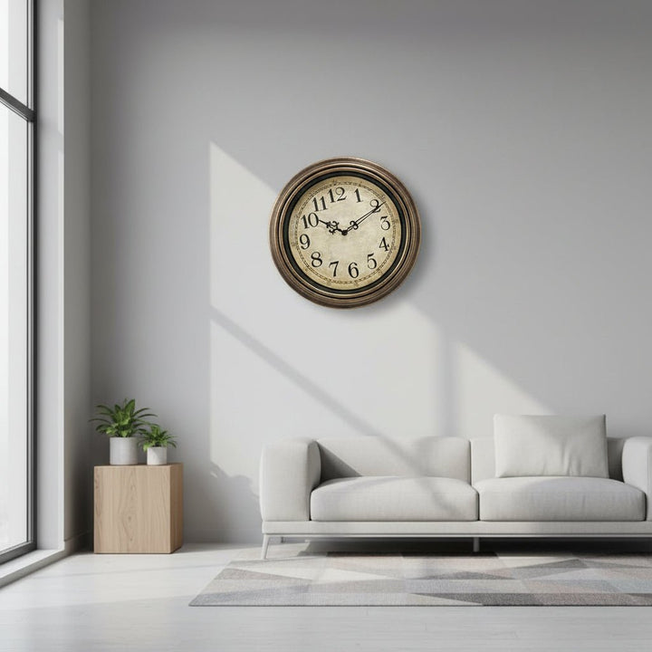 Elegant timeless wall clock with silent quartz movement, perfect for modern home decor. Features a metal frame & glass cover.
