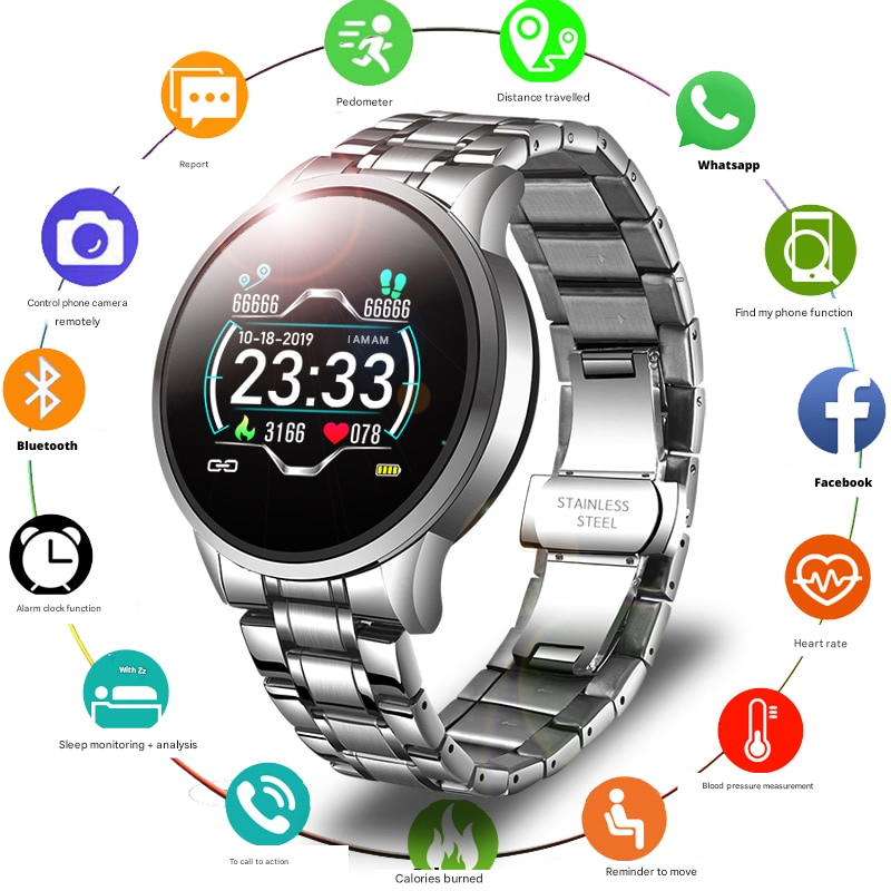 Side view of TimelessTrack elegant smartwatch showcasing its slim profile & premium finish. Classic everyday accessory.