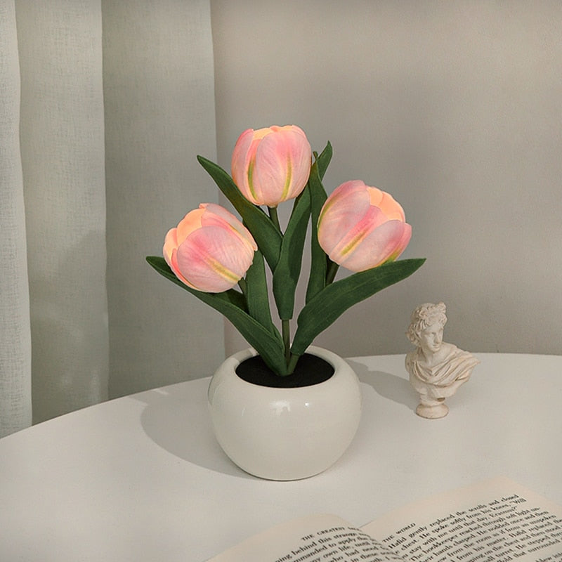 Versatile LumiTulip LED night light for bedroom or living room, USB/battery convenient.