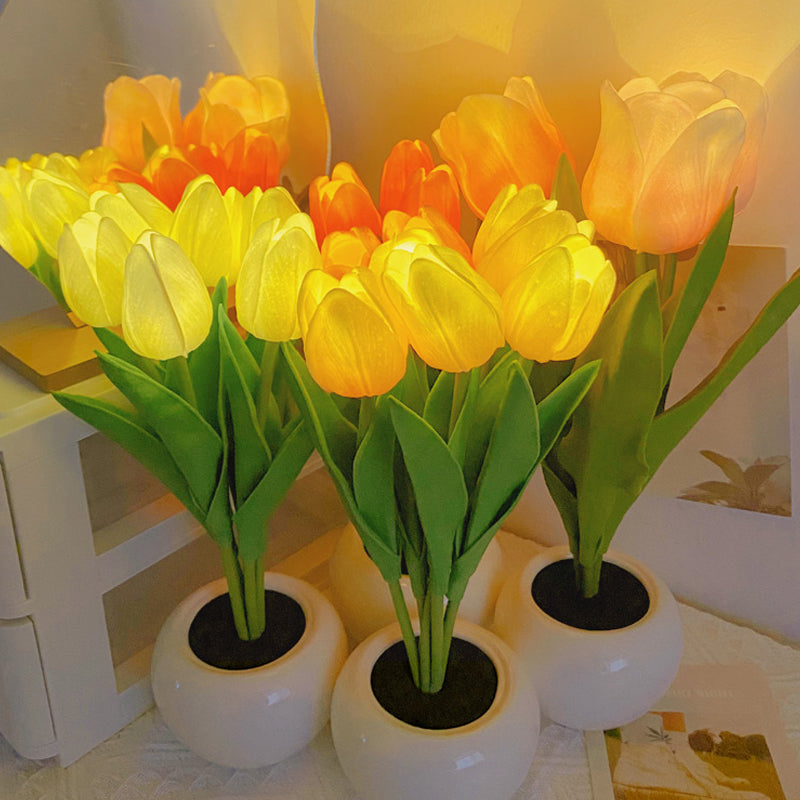 Soft glow tulip night light, USB and battery operated, ideal for a cozy bedroom or as a gift.