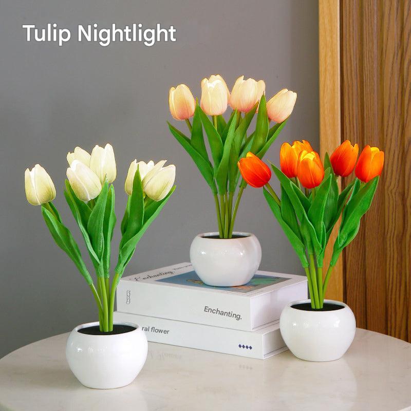 Stylish tulip decor LED night light, powered by USB or batteries, a lovely home accent.