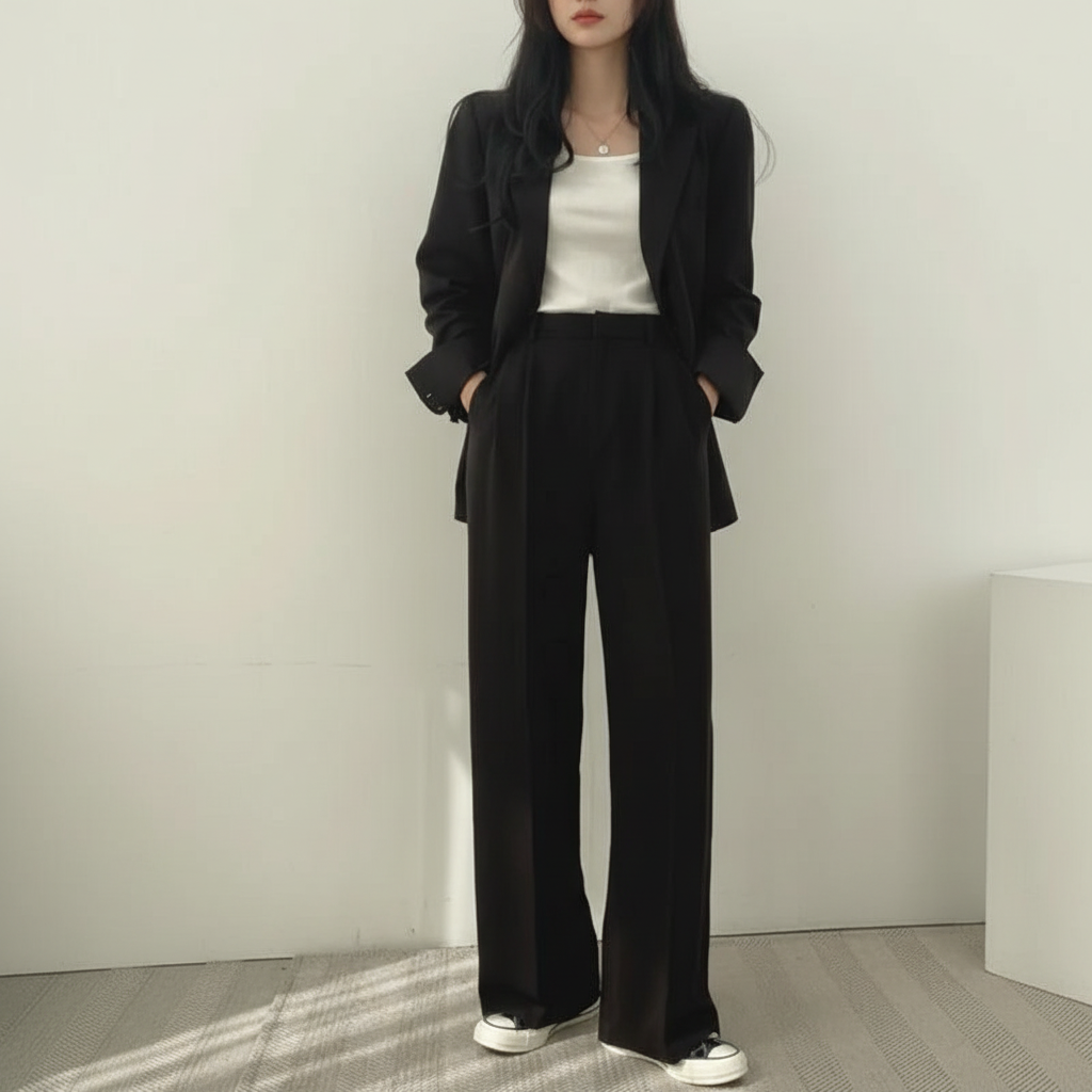 Tamara elegant two-piece suit for women, a versatile cotton blend set for autumn and spring office wear
