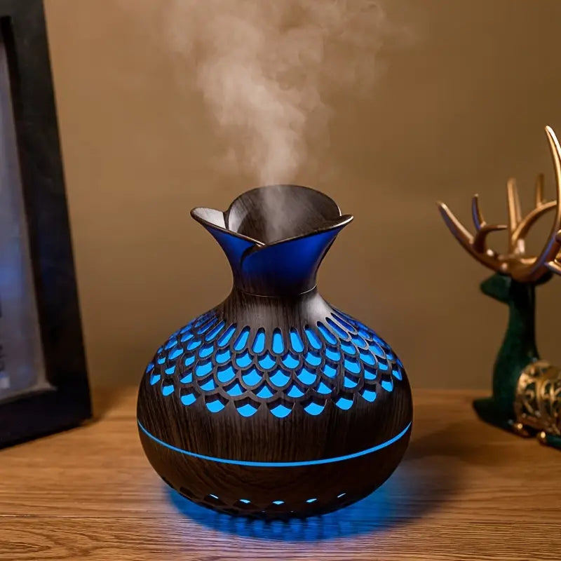Stylish decorative essential oil diffuser, AromaBloom, enhances any room with calming aromatherapy.