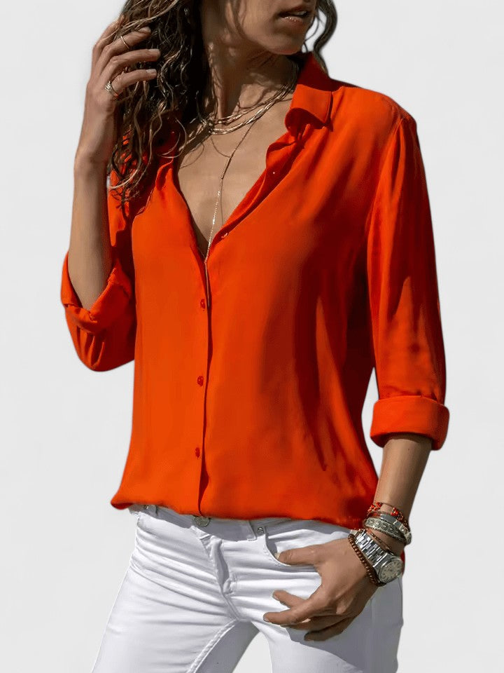 Versatile women's elegant V-neck blouse, suitable for office, casual & summer looks.