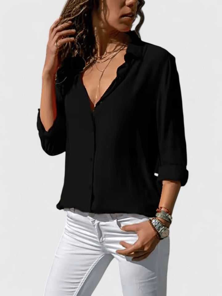 Stylish V-neck blouse for women, a comfortable and elegant choice for office & casual wear.