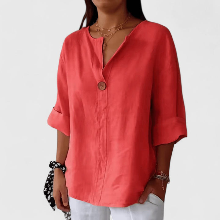 Chic women's V-neck blouse with a front knot detail, ideal for stylish summer and casual outfits.