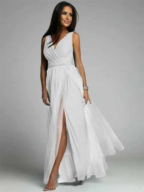 Stylish V-neck party dress for women, sleek design, flattering fit, perfect for cocktail events.