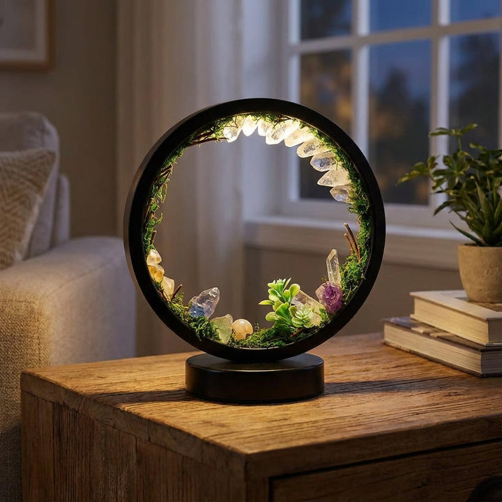 Elegant Verdalis ambient lamp with crystal embellishments & greenery, perfect for modern home decor.