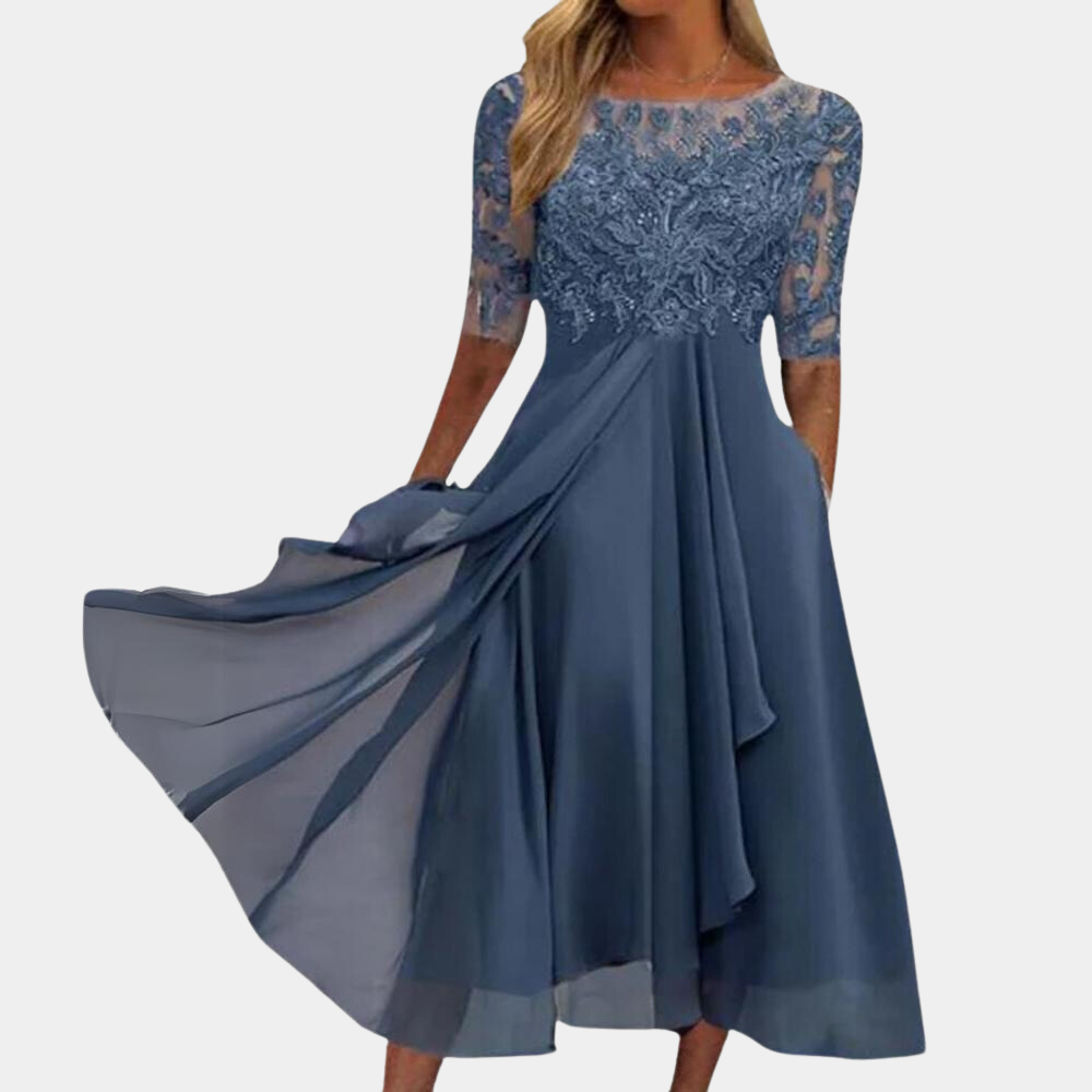 Elegant Viviana women's occasion dress, A-line, short sleeve, perfect for cocktail parties & summer events. Chic & versatile.