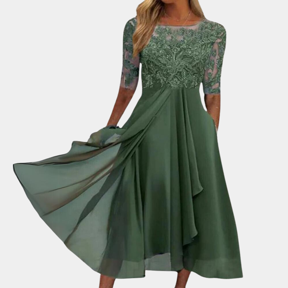 Chic women's Viviana cocktail dress, A-line, short sleeve. Elegant & comfortable for parties, summer events & occasions.