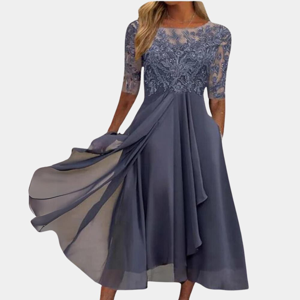 Fashionable Viviana women's occasion dress. Elegant A-line, short sleeve, perfect for chic parties & versatile styling.