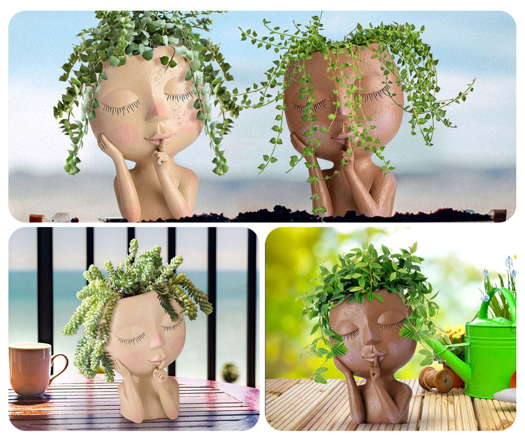 Mythical resin head planter, a unique decorative pot for home accents & garden decor. Perfect goddess gift.
