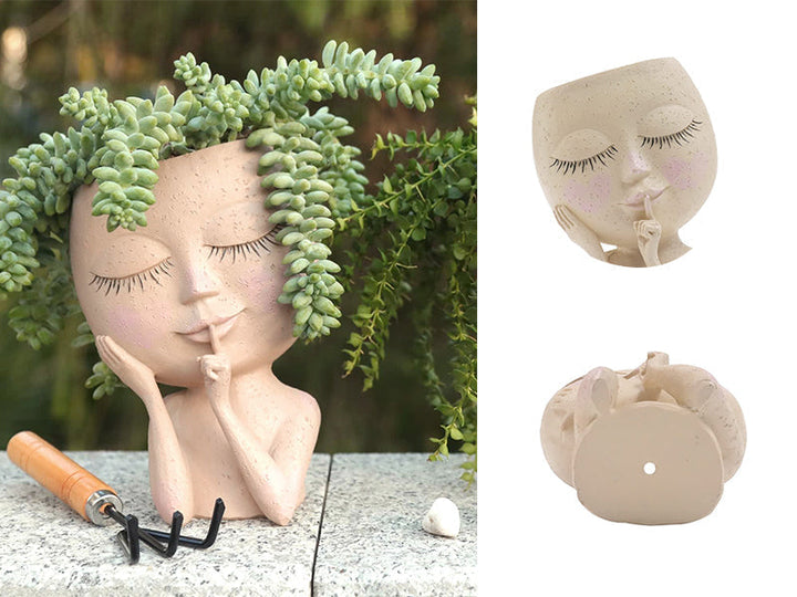 Unique mythical goddess head planter, a stylish resin pot for indoor gardening & outdoor home decor.