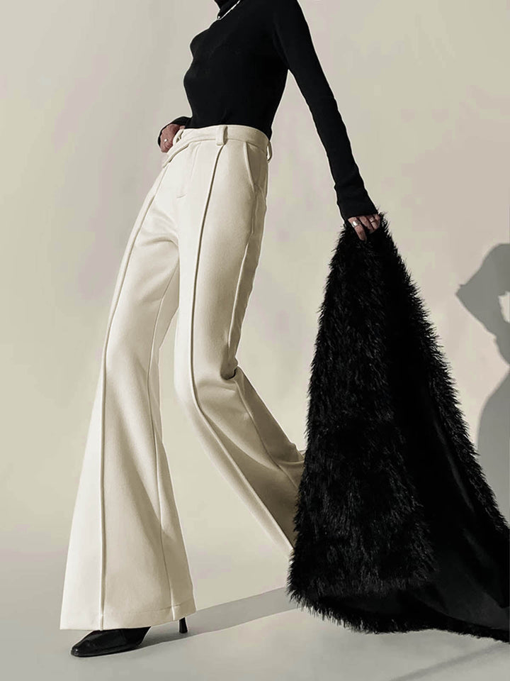 Elegant white high-waist wide-leg trousers for women, perfect for versatile casual wear or chic workwear.