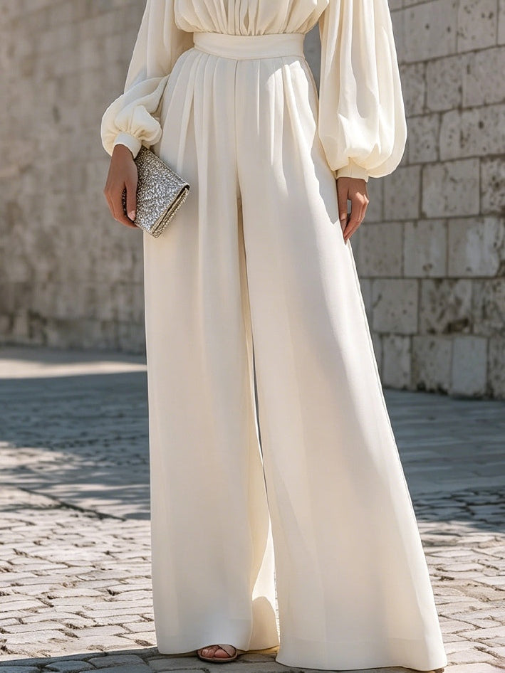 Beautiful white off-shoulder maxi dress with elegant bishop sleeves for women. Perfect for formal and party events.