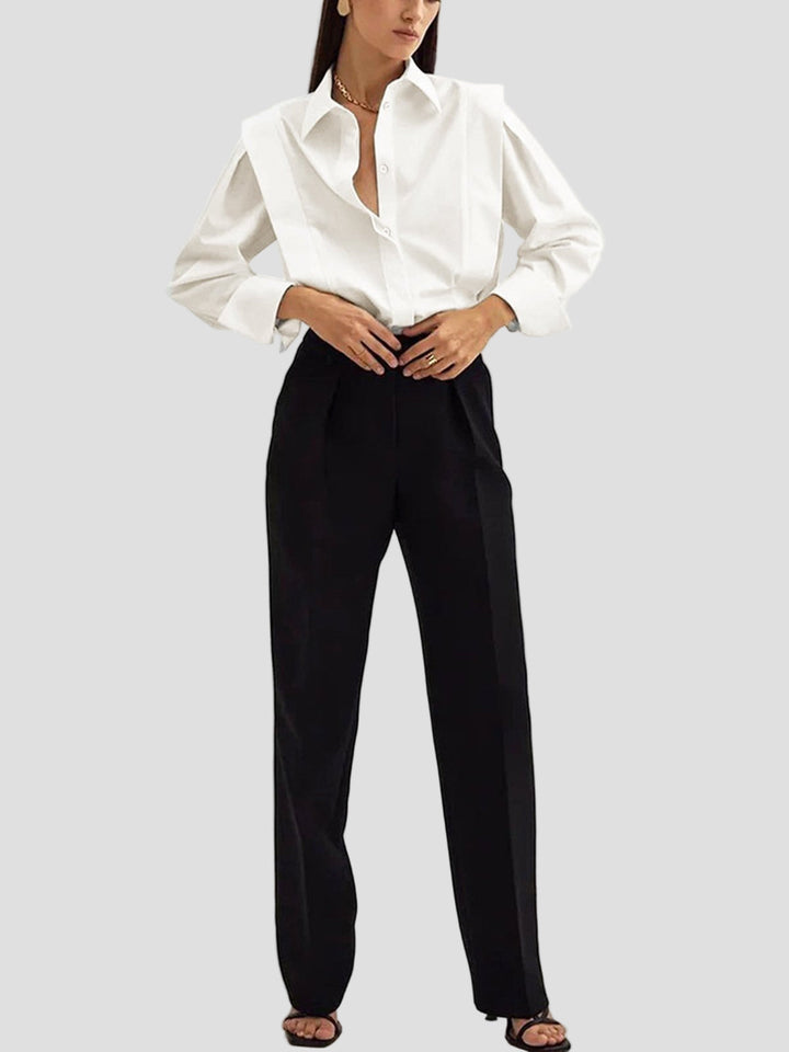 Versatile women's square neck button down shirt, ideal for elegant workwear or casual outfits.