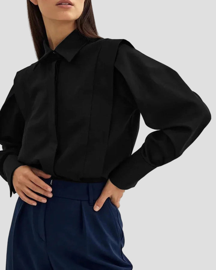 Classic white square neck button down shirt, an elegant and versatile long sleeve top for women.