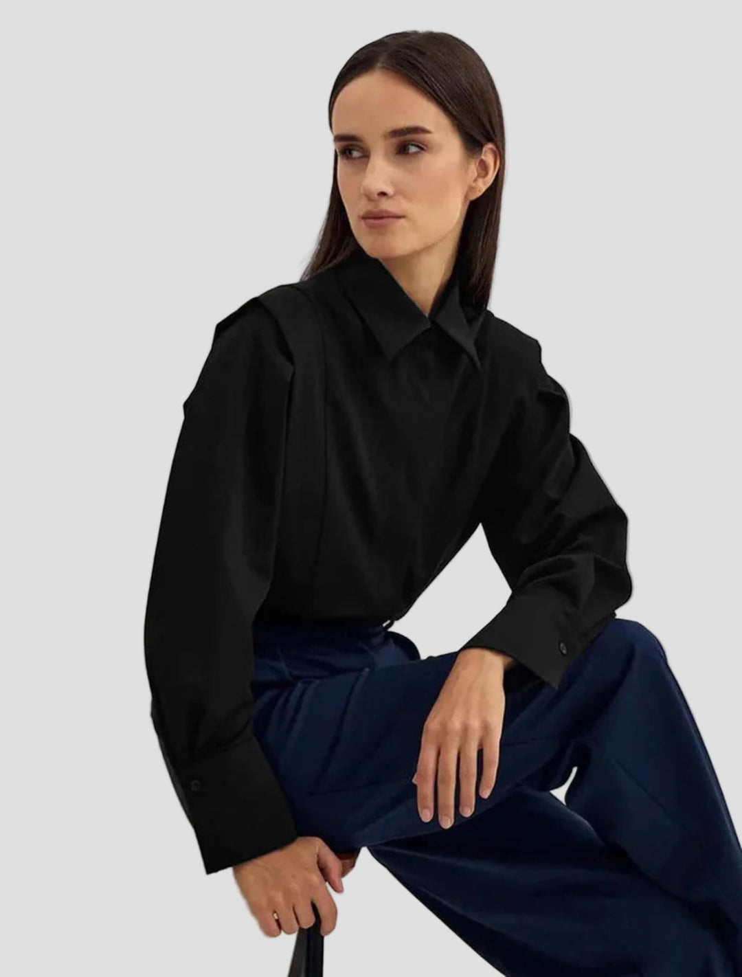Sophisticated women's elegant square neck button down blouse, perfect for professional or chic casual.