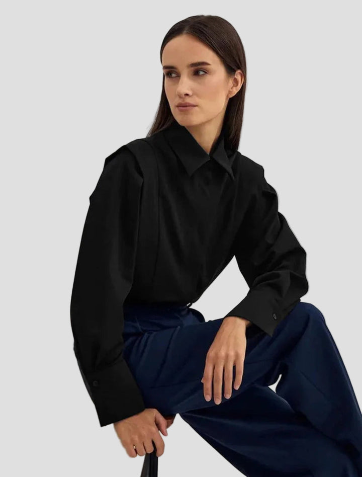 Sophisticated women's elegant square neck button down blouse, perfect for professional or chic casual.