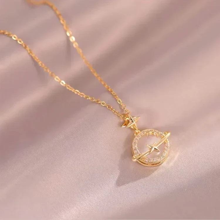 Elegant women's 18k gold plated sterling silver celestial planet pendant necklace, a trendy gift.