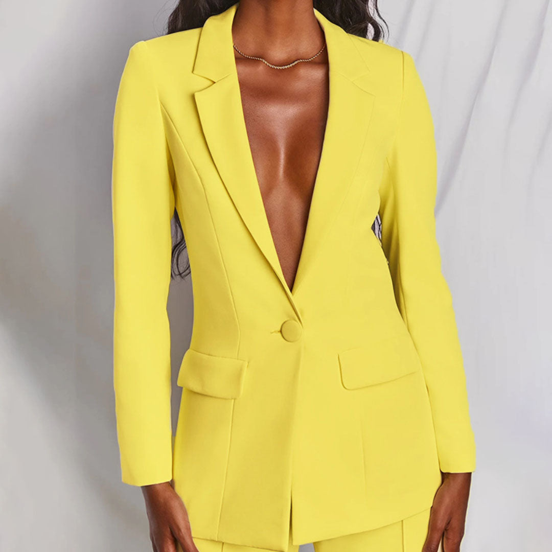 Professional women's blazer and trouser set, ideal business wear for smart office attire.