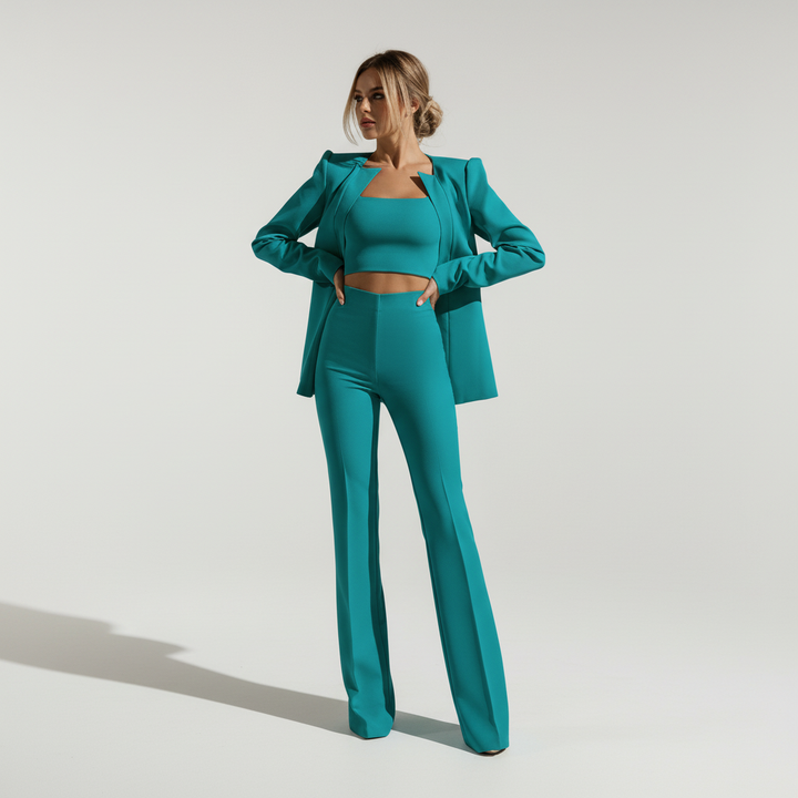 Versatile women's 3-piece blazer and skirt ensemble, suitable for both professional and evening wear.