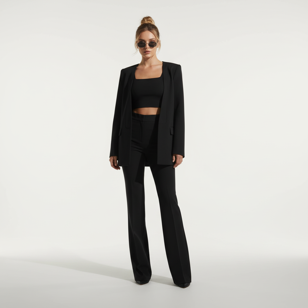 Chic women's coordinated blazer, top, and skirt set, a sophisticated and elegant addition to any wardrobe.