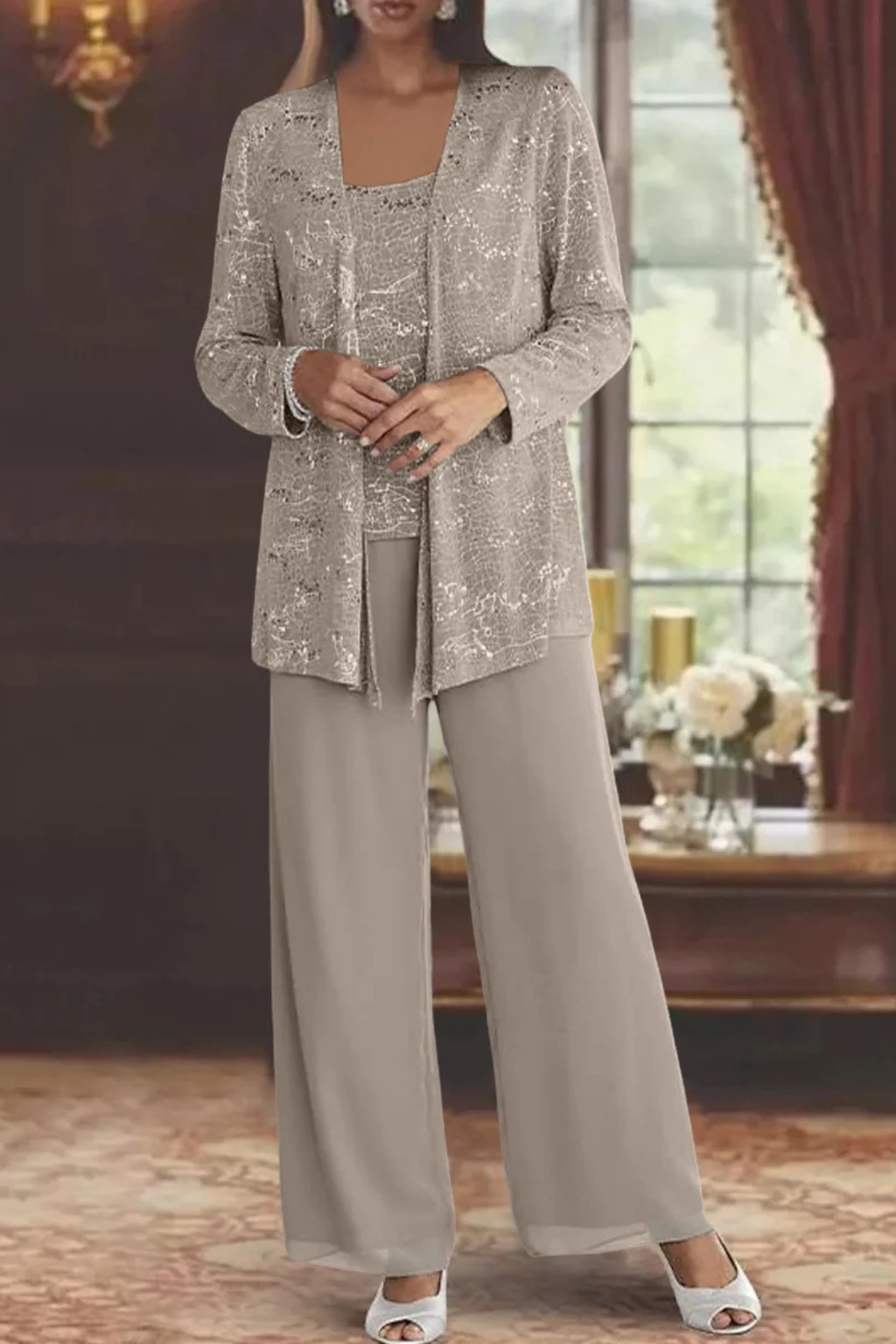 Women's elegant three-piece formal evening set, ideal for parties and special occasions.