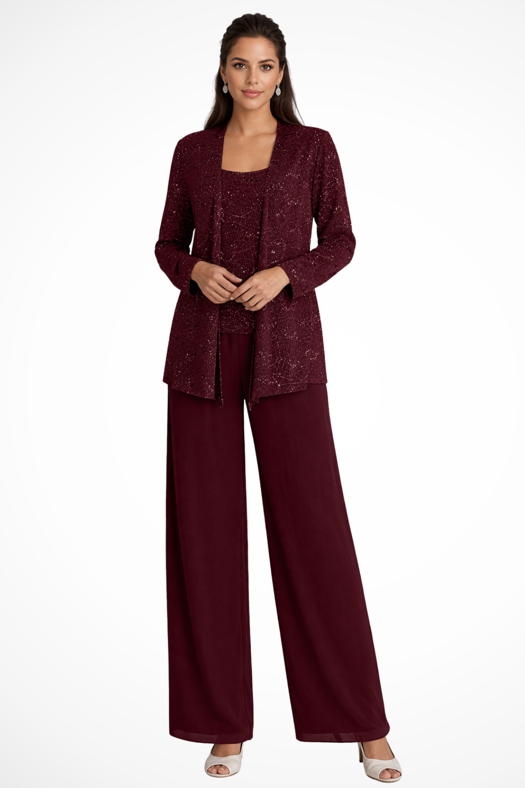 Sophisticated women's 3-piece formal evening wear set with a flowing silhouette for galas.