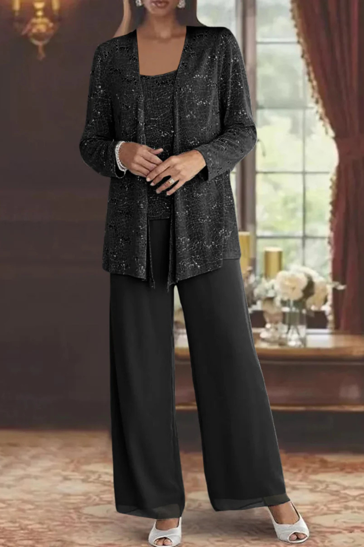 Chic women's 3-piece formal evening set, perfect for a sophisticated party or gala.