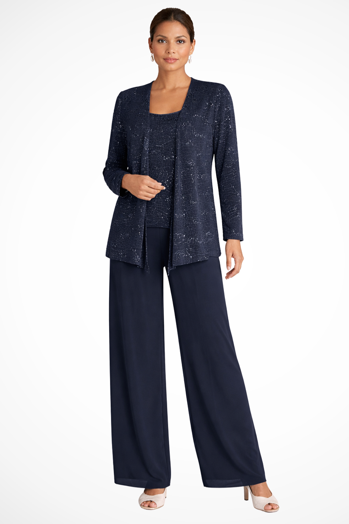 Women's elegant 3-piece formal evening set for special occasions, sophisticated party outfit.